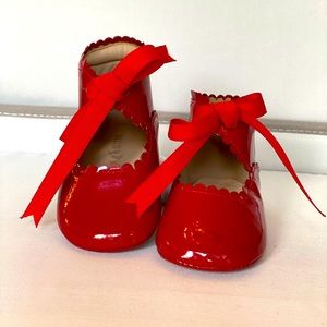 Perfect for the holidays Mary Jane red baby shoes.